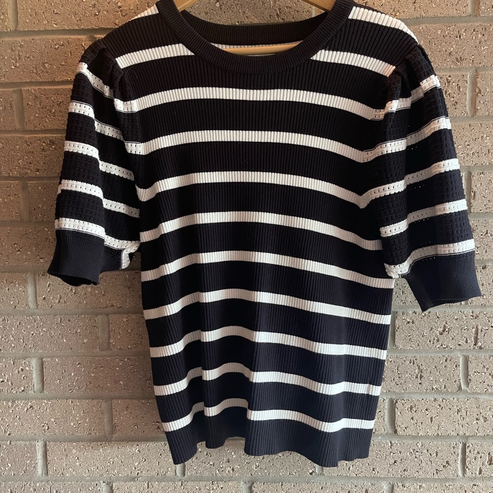 Black and White Striped Knit Top